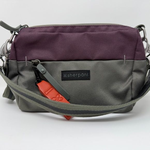 Sherpani Greenish Gray Purple Colorblock Crossbody Bag Logo Zipper Bag Charm - Picture 12 of 12